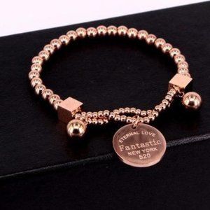 Stainless Steel Ball Beaded Bracelet - Rose Gold - 16cm